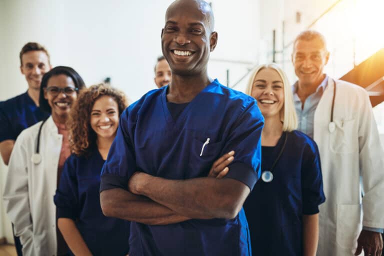Diverse team of medical staff standing together