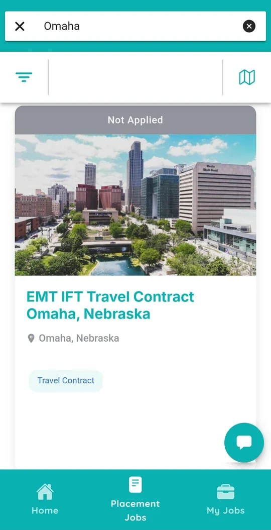 StaffDash app listing for an EMT IFT travel contract in Omaha, Nebraska