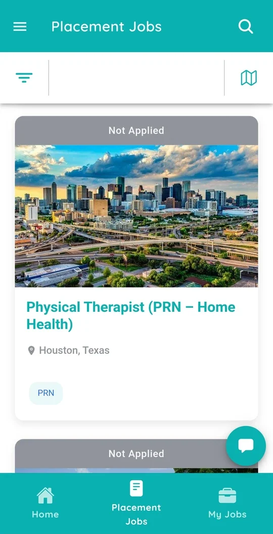 StaffDash app listing for a PRN home health Physical Therapist job in Houston, Texas
