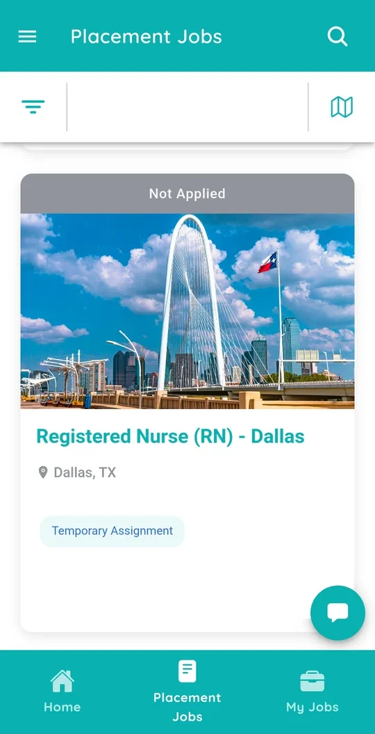 StaffDash app listing for a temporary Registered Nurse assignment in Dallas, Texas