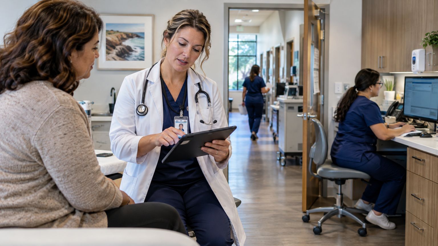 Nurse reviewing a patient chart on a tablet